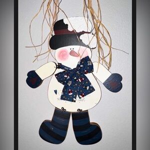 Country Snowman Wall Hanging Decor • Primitive Christmas • 19” Wood Cutout